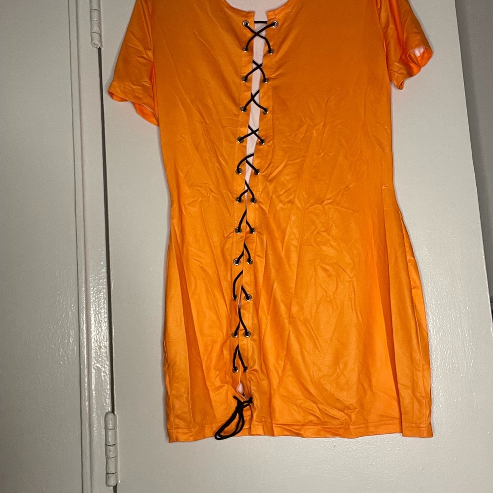 Orange Mini Lace Up Dress